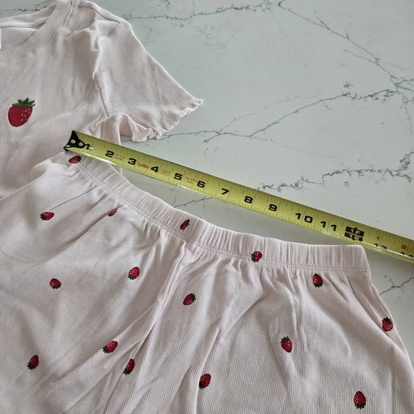 H&M Light Pink Strawberry 100% Cotton Pajama Set S - Picture 6 of 8